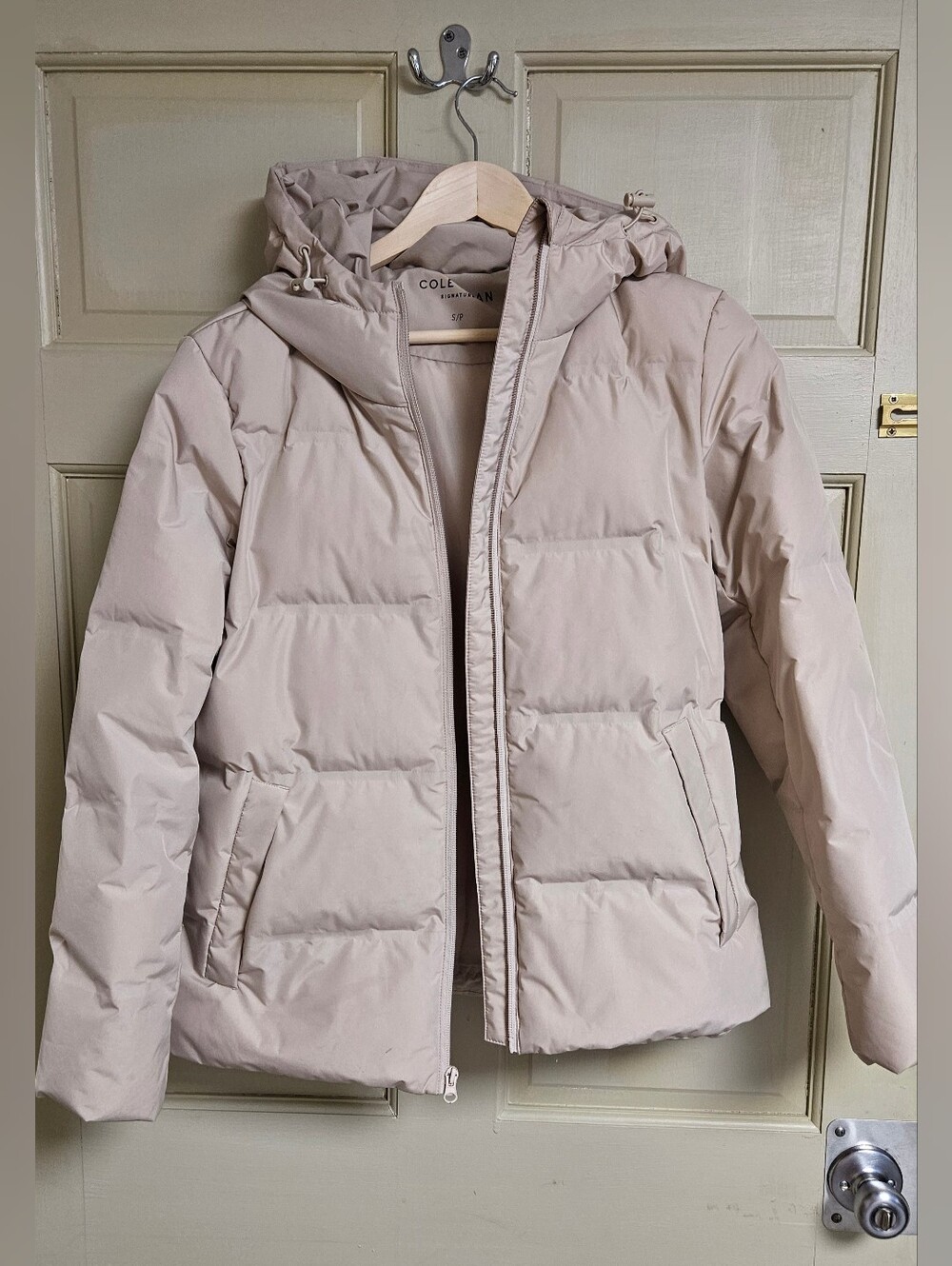 Women's Cole Haan Light Beige Hooded Puffer Down Jacket - size S